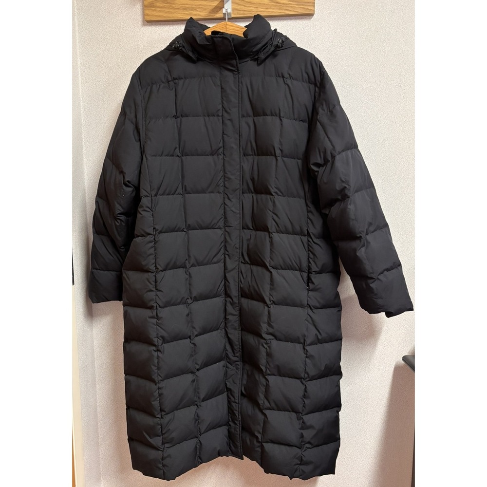 Lands' End Women's Plus 2X Black Quilted Long Down Puffer Parka Coat 600 Fill